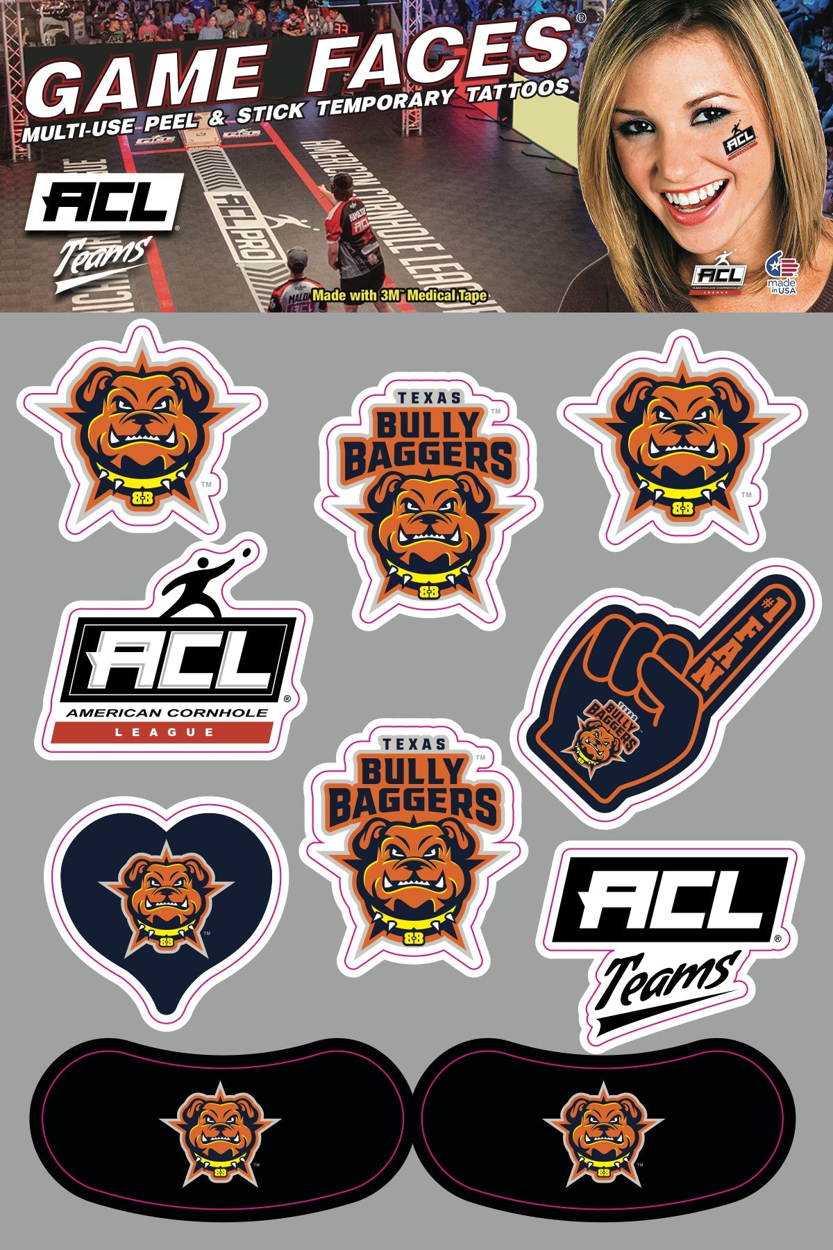 Texas Bully Baggers - Waterless Peel & Stick Temporary Tattoos  - 10 Pack