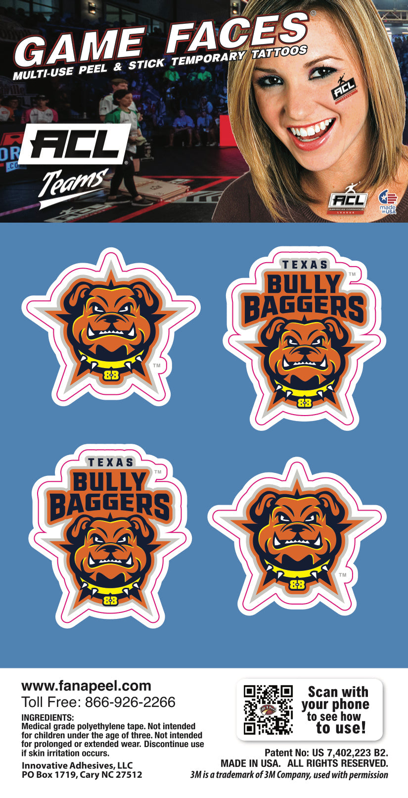 Texas Bully Baggers - Waterless Peel & Stick Temp Tattoos - 4 Pack